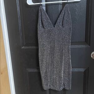Forever 21 Metallic Charcoal Sparkle V-Neck Mini Dress